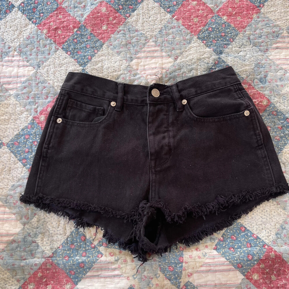 Brandy Melville Distressed Cut Off Mini Jean Shorts Size 25 Black Denim
